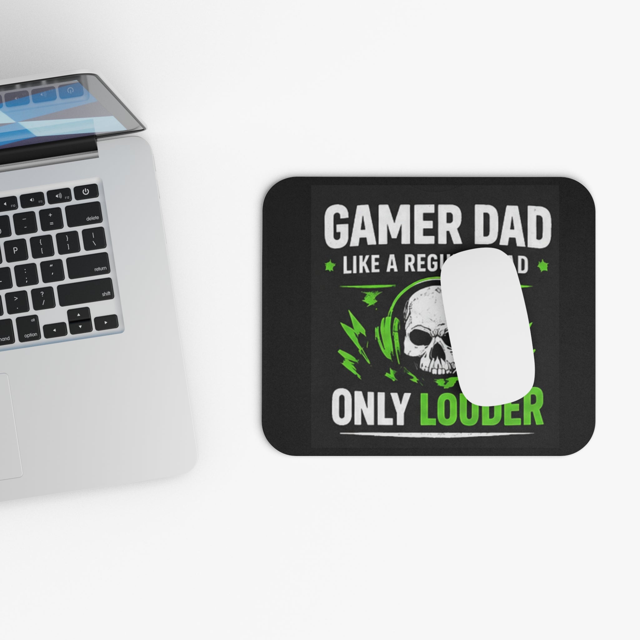 Gamer Dad Mouse Pad — “Gamer Dad Like a Regular Dad Only Louder” Skull Headset Desk Mat