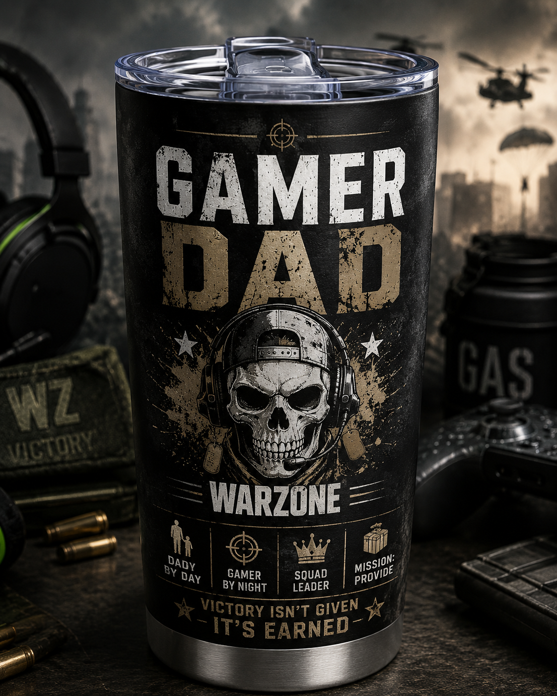 Gamer Dad Warzone Tumbler – Victory Isn't Given, It's Earned
